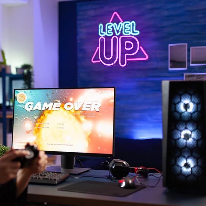Level Up Neon Sign for Wall Decor, Game Neon Lights Signs, Creative LED Light up Signs with USB Powered for Game Room Zone