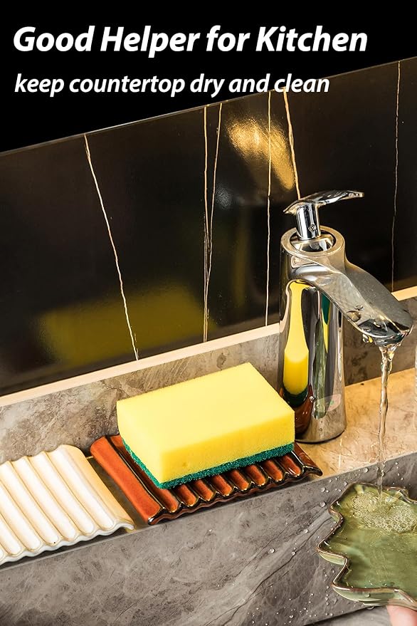 Bar Soap Holder, Ceramic Soap Dish Japanese Soap Tray for Countertop & Saver for Shower, Lift Soap Keep Dry,with Self Drain, Red