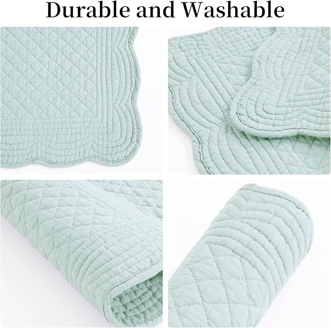 HOMBYS Quilted Placemats Set of 6 Washable-13x18 inches Rectangular Placemats for Kitchen Table-100% Cotton Fabric Rectangular Table Mats, (Light Blue)