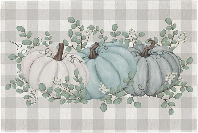 Artoid Mode Blue Pumpkins Fall Placemats, 24x36 Inch Extra Large Table Mats for Kitchen Countertop Protector Dining Decoration