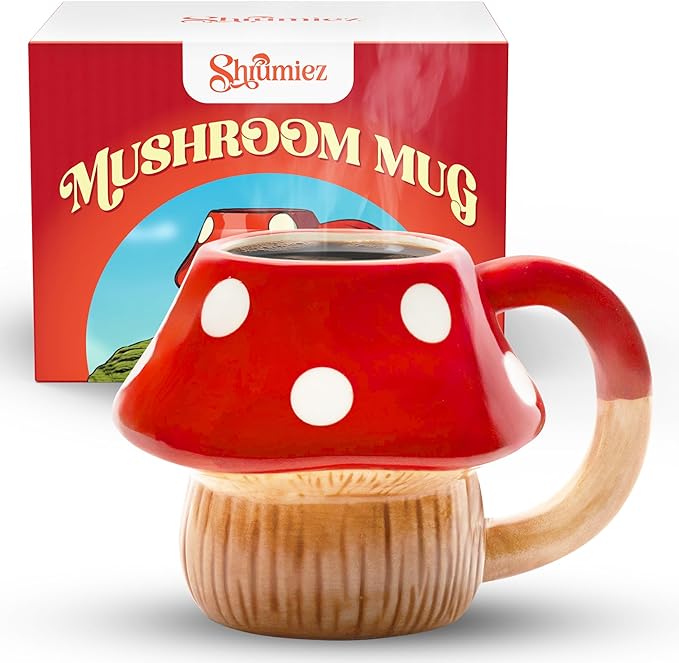 Mushroom Mug 12oz - Cute Ceramic Mushroom Cup for Coffee Tea and Mushroom Gifts - Cool Cottagecore Aesthetic Kawaii Unique Fun Funky Novelty Hippie Fungi Toadstool Silly Plant Mushroom Stuff Decor