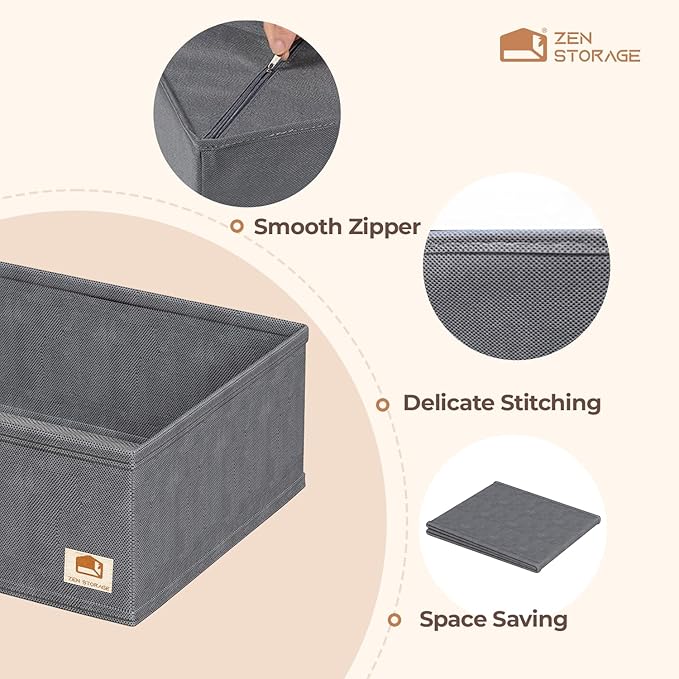 16 Pack Drawer Organizer for Baby Clothes, Fabric Nursery Organizer for Baby Diaper, Collapsible Deep Fabric Drawer Organizer with Zipper for Socks, Bra, Towels, Ties, Grey