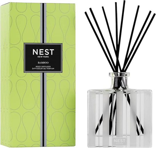 NEST New York Reed Diffuser, Bamboo - 5.9 fl oz - Fragrance for Up to 90 Days - Reusable, Refillable Glass Holder - Includes 8 All-Natural Reed Sticks - Flame Free