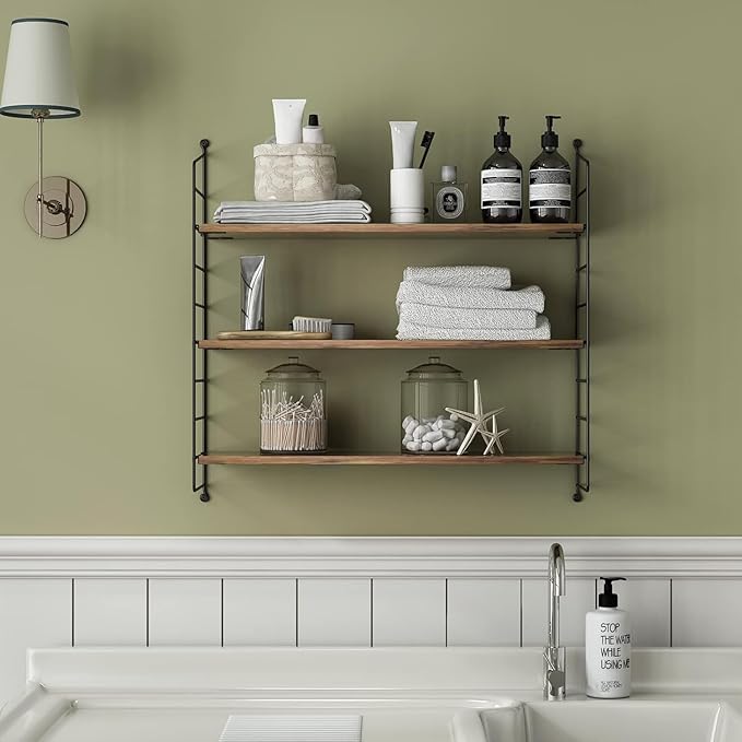Floating Shelves Rustic Wood Wall Shelves Adjustable Metal Frame Decorative Hanging Storage Shelves for Bathroom, Living Room, Bedroom, Kitchen, Office 24 Inch (24 in)