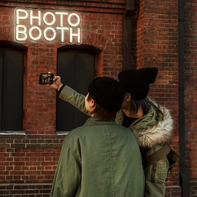 Photo Booth Neon Sign, Dimmable Photo Studio Sign Led Neon Light Led Light for Photography Bedroom Wedding Engagement Party Reception Gifts(11.8 * 5.9in)