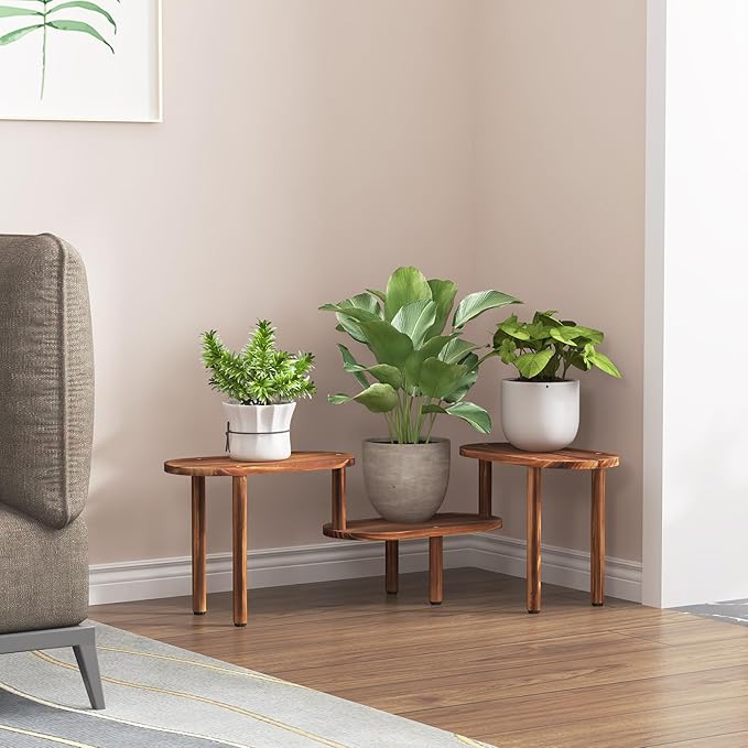 Concave Plant Shelf Indoor,3 Tiers Deformable Oval Plant Stand,Long Flower Pot Stand for Multiple Plants,Low Plant Holder for Patio Balcony Living Room Office