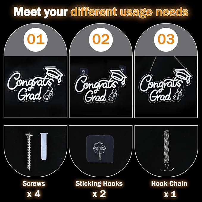 FRAMICS Congrats Grad Neon Sign-10 Adjustable Brightness 2025 Graduation Decorations Lighted Congrats Grad Sign with 9.8 FT USB Power Cord Warm White LED Graduation Sign for Wall Decor Party Backdrop