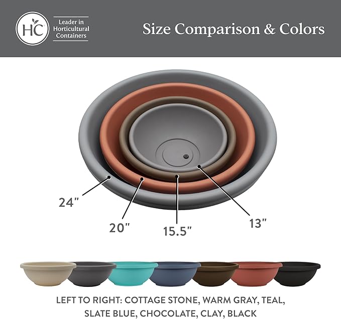 The HC Companies Shallow Planter with Drainage - Contemporary Garden Bowl Planter for Flowers, Herbs & More - Round Succulent Planter Pot for Indoors and Outdoors (24" Black, Pack of 2)