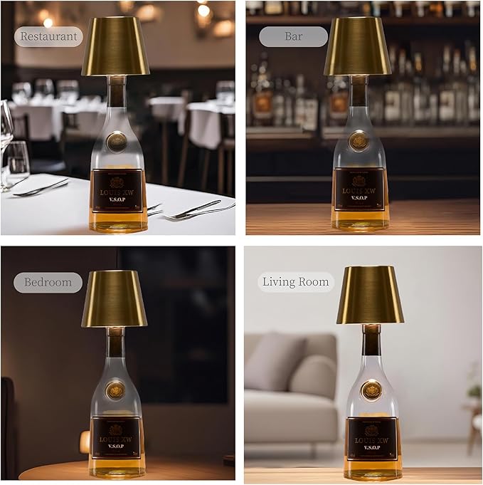Rechargeable Bottle Lamp, LED Wine Bottle Light Ambient Light for Desk Table Bar Decor, Bottle Lamp Shade for Whiskey Wine Liquor Bottle, Brushed Copper