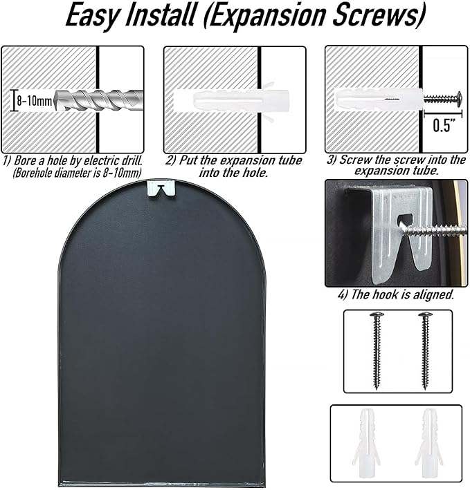 24x36 Arch Mirror Rectangle Full Length Wall Mounted Hanging or Against Wall Metal Frame Dressing Make-up Mirrors for Entryway Bedroom Bathroom Living Room 24 36 inch Black