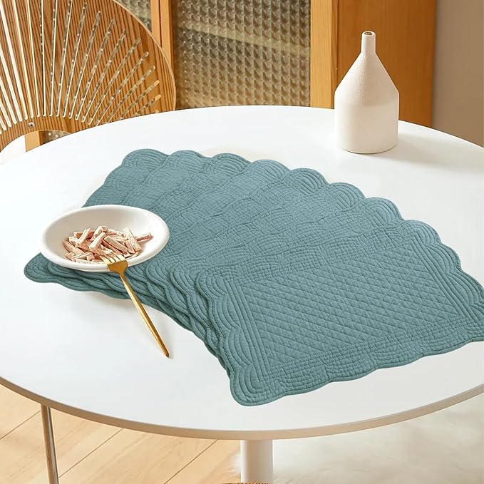 HOMBYS Quilted Placemats Set of 6 Washable-13x18 inches Rectangular Placemats for Kitchen Table-100% Cotton Fabric Rectangular Table Mats, (Dark Green)