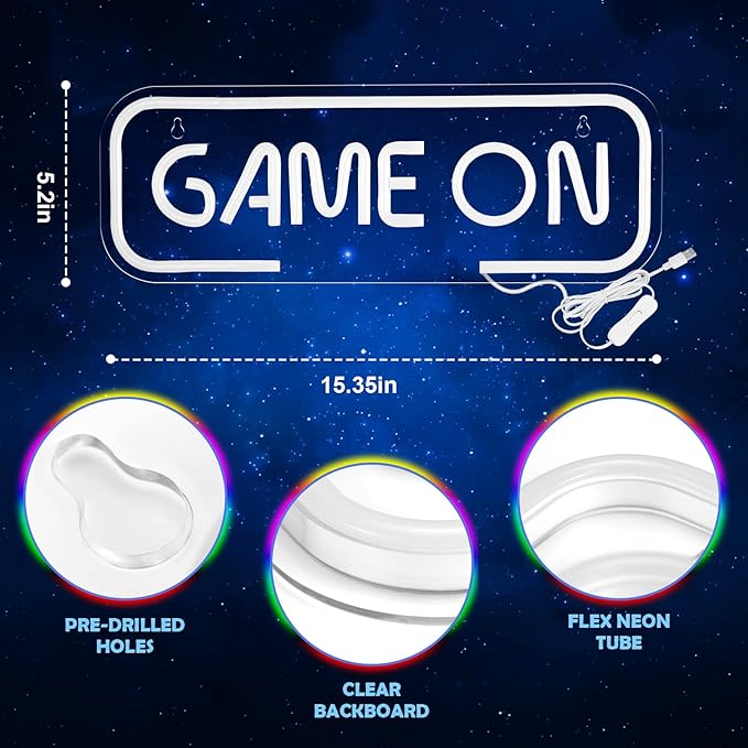 Kavaas Gaming Neon Sign, Game On Neon Sign for Game Room Decor - LED Game Neon Sign for Teen Boy Room Decor, Gamer Wall Decor - Best Gamer Gifts for Boys, Kids (Blue)
