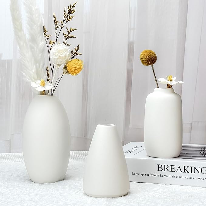 White Ceramic Vase Set of 10, Small Ceramic Flower Vases Bulk Bud Vases for Wedding Table Centerpieces Decor Pampas Grass Modern Boho Home Party Decor DIY Gift