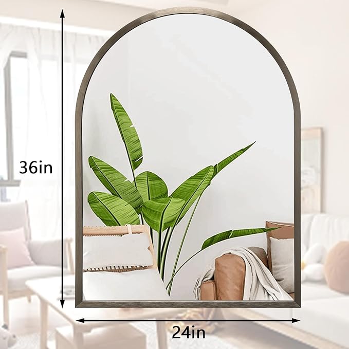 Large Arch Bathroom Mirror, Metal Frame Wall Mounted Mirror Coffee Vanity Wall Mirror for Bedroom, Entryway, Living Room Vanity 36"x24"