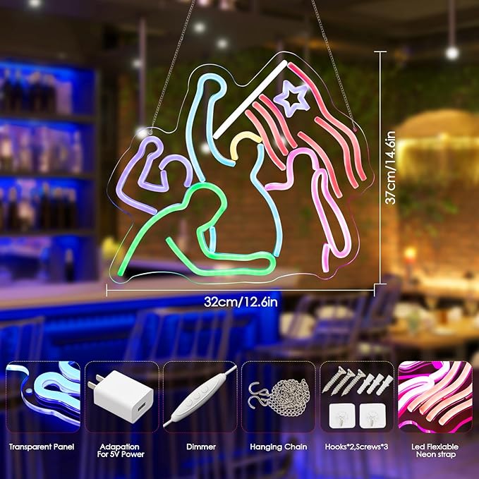 Donald Trum Fight Fight Fight, Neon Sign Led Lights for Wall Decor Neon LED Signs Room Light Up Signs Home Decorfor Bedroom Led USB Powered for Wall Decor Dimmable for Christmas Thanksgiving Birthday Party Girls Gifts with Dimmer (14.6* 12.6in)