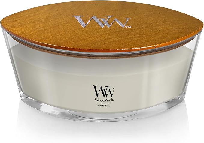 Woodwick Ellipse Scented Candle, Warm Wool, 16oz., Up to 50 Hours Burn Time, Fall Candle with Crackling Wick for Smooth Burn, Soy Wax Blend