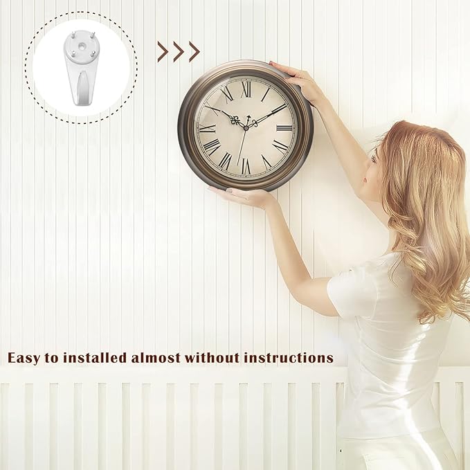 Plumeet Small Metal Wall Clock, 10'' Non Ticking Classic Retro Silent Iron Clocks Decorative Kitchen Living Room Bedroom, Roman Numerals, Battery Operated