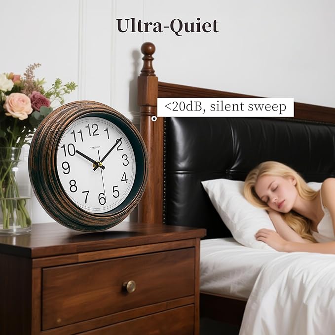 TAHEAT 8.5 Inch Wall Clock, Battery Operated Silent Non Ticking - Vintage Gold Copper Kitchen Clock for Living Room, Bedroom, Office, Bathroom - Easy to Read Retro Decorative Wall Clocks