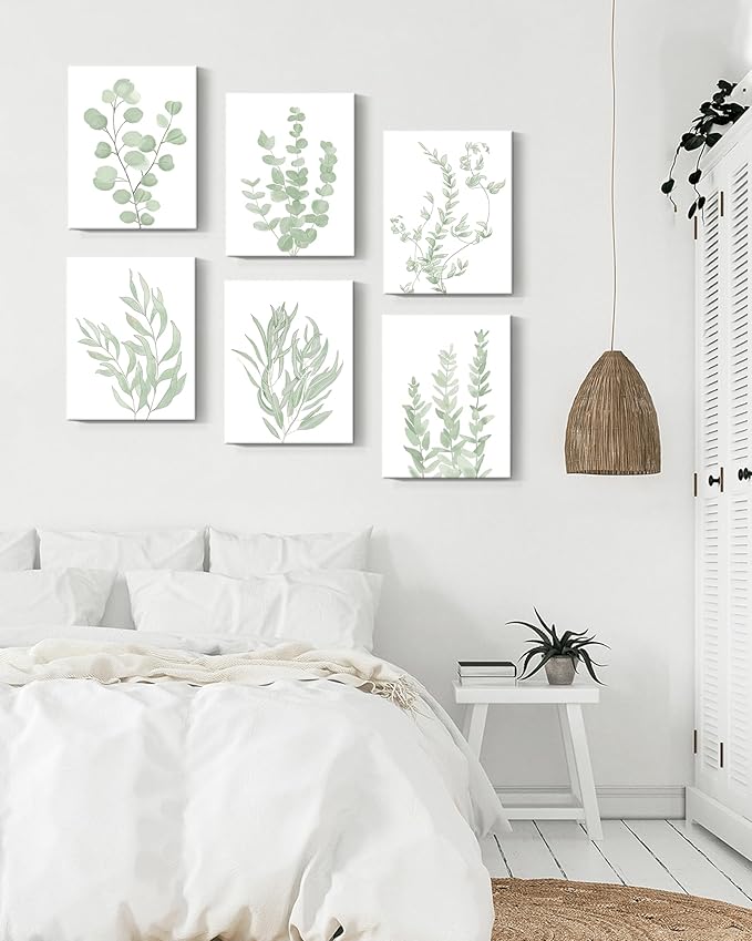 ๐๐ฟ๐๐ผ๐๐บ Botanical Eucalyptus Canvas ๐๐ฟ๐ฎ๐บ๐ฒ๐ฑ Wall Art 12โx 16โ Large Boho Plant Wall Decor for Bedroom Minimalist Prints for Living Room Light Green Botanical Art Painting for Office Eucalyptus Leaf