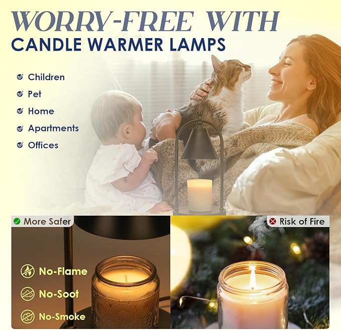 Soilsiu 2 Packs Candle Warmer Lamp with Timer, Electric Black Candle Warmer Light for Bedroom, Dimmable Wax Melts Warmer for Candle Jars, Home Decor Beside Lamp Gifts for Women