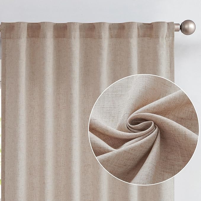 jinchan Taupe Lined Linen Blend Curtains for Closet 108 Inch Extra Long 2 Panels for Floor to Ceiling, 38 Inch Wide Drapes with Rod Pocket Back Tab(38W x 108L, Taupe)