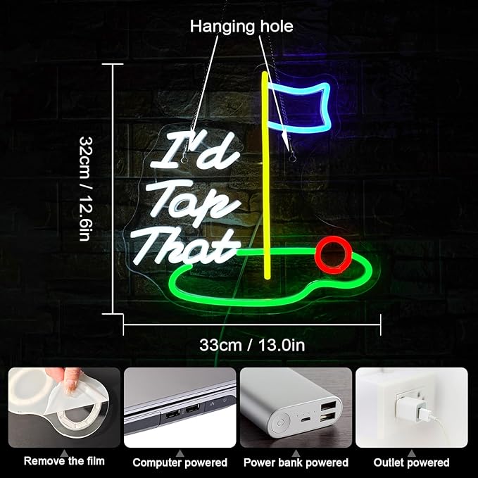 NOSUN Golf Neon Sign Golf Neon Signs for Wall Decoe Light Up Sign Golf Course LED Sign Golf Flag Ball Neon Light Sign Neon Signs for Golf Club Sport Gym Man Cave Wall Decor Neon Lights LED Light Sign