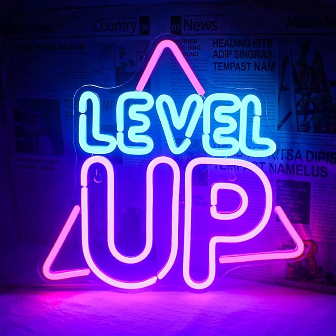 Level Up Neon Sign for Wall Decor, Game Neon Lights Signs, Creative LED Light up Signs with USB Powered for Game Room Zone