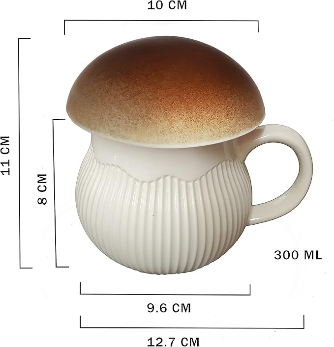 Mushroom Mug with Lid Stoneware Coffee Cup with Decorative Gift Box (Brown), Cottagecore Aesthetics