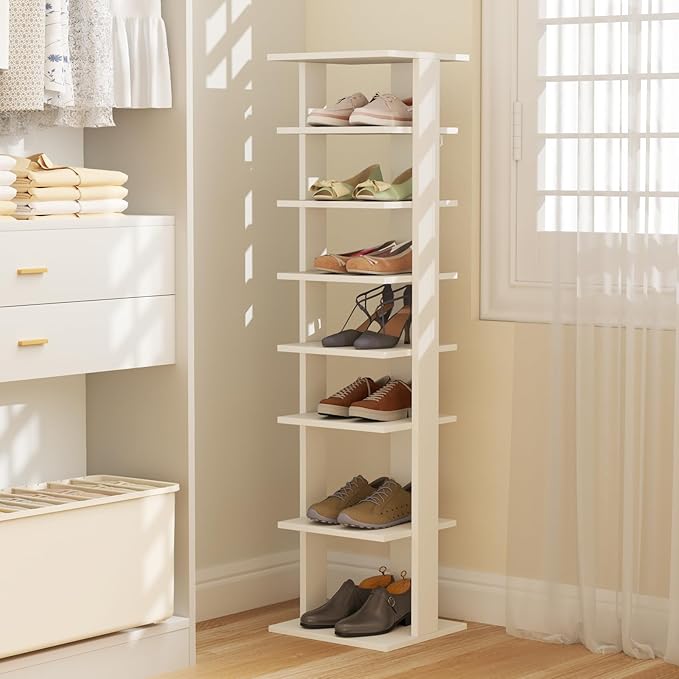 Tangkula 8-Tier Vertical Shoe Rack, Space-Saving Corner Shoe Organizer for 7 Pairs, Narrow Shoe Storage for Entryway, Front Door, or Closet