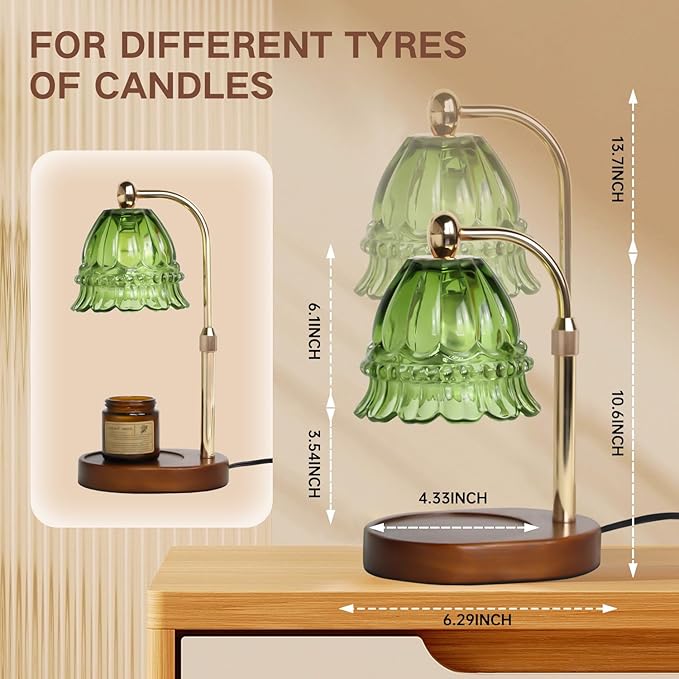 Candle Warmer Lamp with Timer Electric Candle Warmer Lamp Adjustable Height Candle Warmer Dimmable Wax Warmer Lamp Jar Candles with 2 Bulbs for Home Decor & Office
