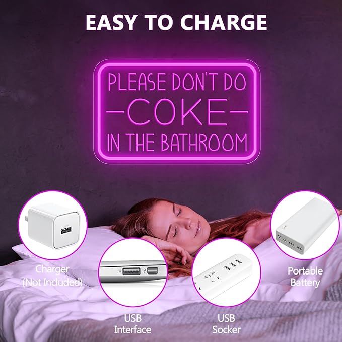 Please Don't Do Coke in The Bathroom Neon Sign for Wall Decor,USB Powered LED Neon Light with Adjustable Brightness,Light Up Sign for Party Decor,Bathroom,Christmas Gifts