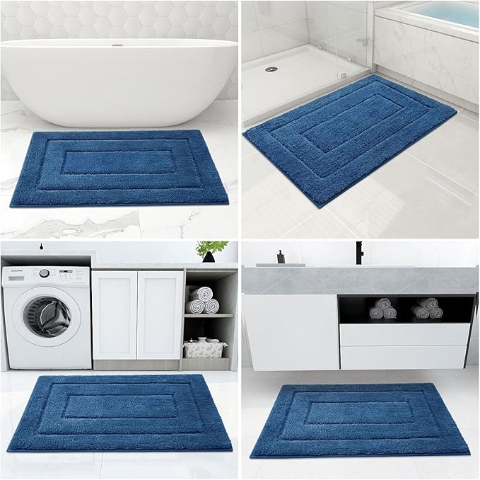 Buganda Bathroom Rugs, 59" x 24", Soft and Absorbent Microfiber Bath Rugs, Non-Slip Shaggy Shower Carpet, Machine Wash Dry Bath Mats for Bathroom Floor, Tub and Shower, Navy