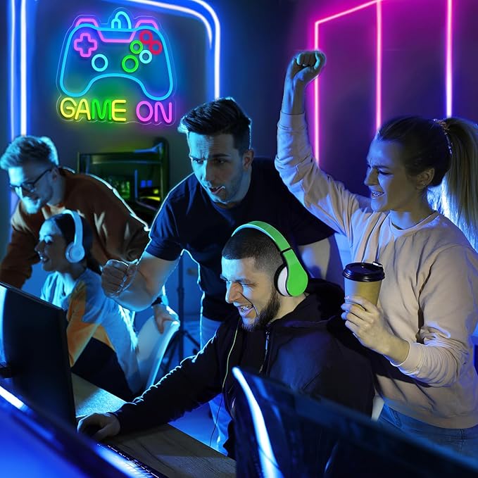Game On Neon Sign for Gamer Wall Decor, USB Powered Dimmable Colorful Led Gaming Neon Signs for Boys Room, Teen Room, Wall Decor, Gamer Gifts for Teen, Men, Boys, Kids