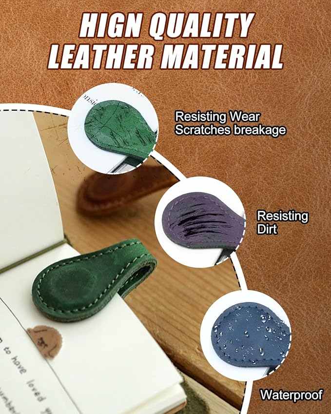 3Pcs Magnetic Leather Bookmarks for Women & Men, Vintage Faux Leather Book Mark, Double-Sided Magnetic Bookmarks Book Accessories, Book Lover Gifts for Father's Day Gift (Purple + Blue + Green)