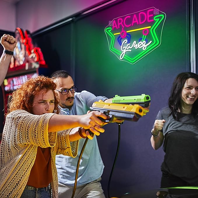 NEONLOVE Arcade Game Neon Sign for Wall Decor - Green LED Light for Game Room, Business - Acrylic, Dimmable, Theme Light Up Sign