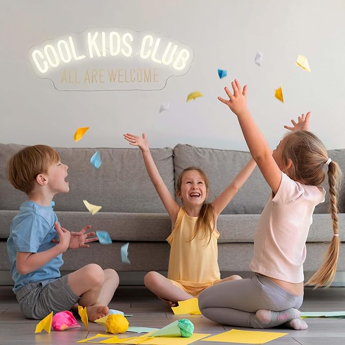 Cool Kids Club Neon Sign, All Are Welcome Neon Light, Handmade LED Neon Baby Room Light, Dimmable USB Neon Lights for Kids Bedroom Baby Nursery Room Playroom Wall Decor Party Gift(6.1 * 15.7in)