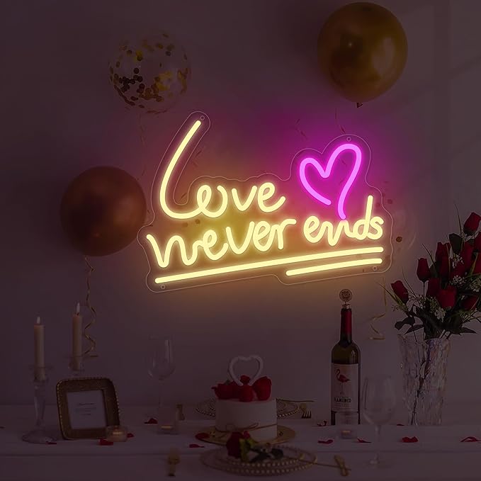 Love Never Ends Neon Sign for Wall Decor, Dimmable Love Led Lights Signs Letters Signs for Wedding, Neon Light Room Decor for Party Birthday Gift Christmas Gift