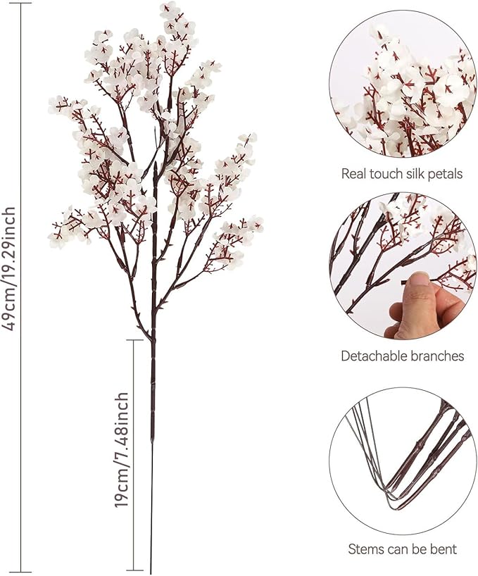 Babys Breath Artificial Flowers, 8 Bundles White Real Touch Fake Flowers Silk Flowers Bulk for Vase Home Office Wedding Spring Indoor Outdoor Centerpiece Table Party Decorations