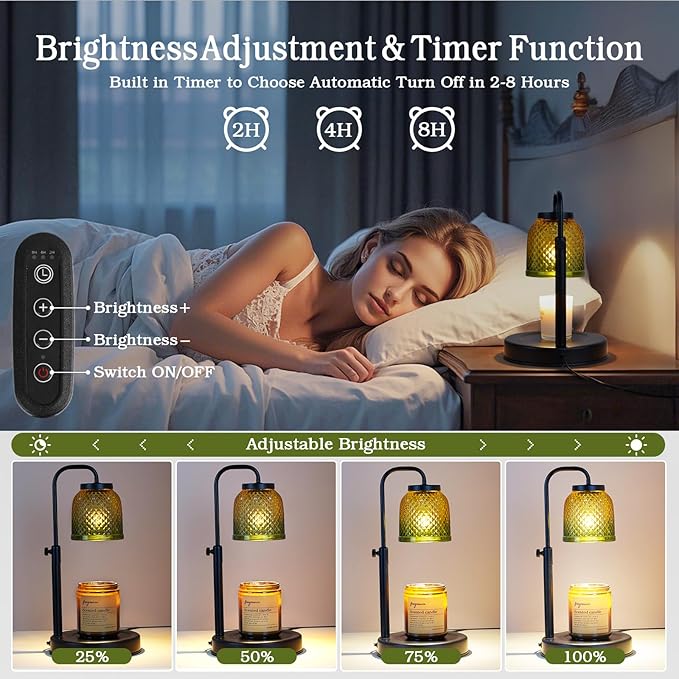 Candle Warmer Lamp with Timer Dimmer, Adjustable Height Electric Candle Lamp, Wax Melt Warmer Lamp for Jar Candles, Birthday Gifts for Women, House Warming Gifts New Home Bedroom Decor, 2 Bulbs