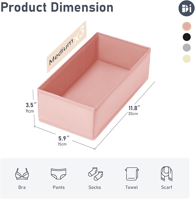 DIMJ Drawer Organizer - Clothes Storage Set of 3, Pink: Sock, Underwear, Bra, Tie, Belt Dividers
