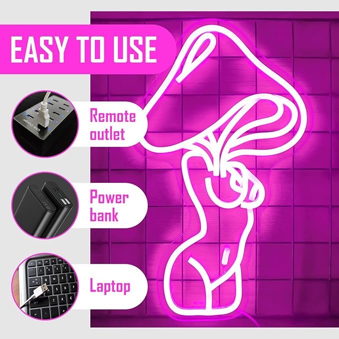 Lady Mushroom Neon Sign Sexy Lady Mushroom Neon Light Dimmable Led Neon Sign for Man Cave Neon Light Signs Light Up Sign for Wall Decor Bedroom Club Bar Store Birthday Party Decor Gifts