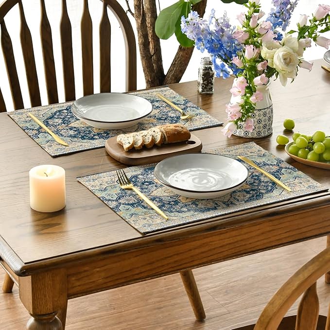 Artoid Mode Boho Bohemia Style Sliver Placemats Set of 4, 12x18 Inch Country Rustic Farmhouse Magical Fall Table Mats for Party Kitchen Dining Decoration