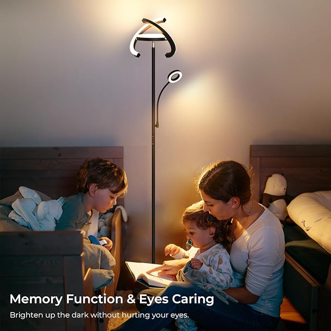 FIMEI 3 in 1 Floor Lamp, Modern Bright Standing Lamp with Split Rotatable Outer Ring Light and Small Reading Light, 4 Color Temperature and Dimmable, 3-Way Independent Control for Living Room Office