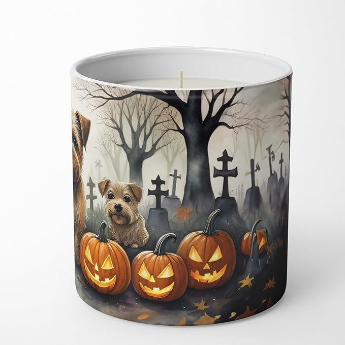 Caroline's Treasures DAC2048CDL Norfolk Terrier Spooky Halloween Decorative Soy Candle Nature Soy Wax Essential Oil Home Decor Ideal for Bedroom Kitchen Bath Office Gift, 10 oz
