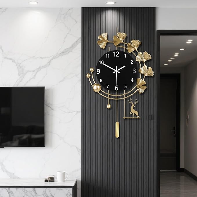 SIN&MI Large Wall Clocks for Living Room, Metal Wall Art Decoration,Silent Non Ticking,Battery Operated Oversized Round Modern Wall Clock for Bedroom,Farmhouse,Office Wall Decor/16 * 26Inch