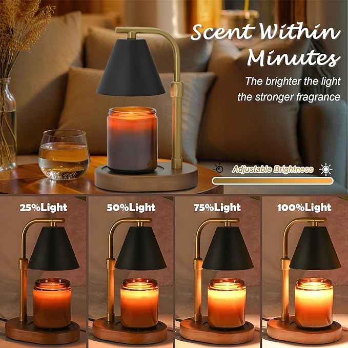 SOKCVSEA Candle Warmer Lamp - Candle Warmer with Timer Height Adjustable, Birthday Gifts for Women Mom Gifts, House Warming Gifts New Home Decor, Wax Melt with 2 Bulb BlackGold