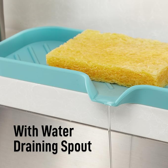Zulay Large Silicone Sponge Holder (12x4) – Flexible Sink Organizer Tray for Kitchen & Bathroom – Multipurpose Soap Dish for Sponges, Makeup, Trinkets & More (Aqua Sky)