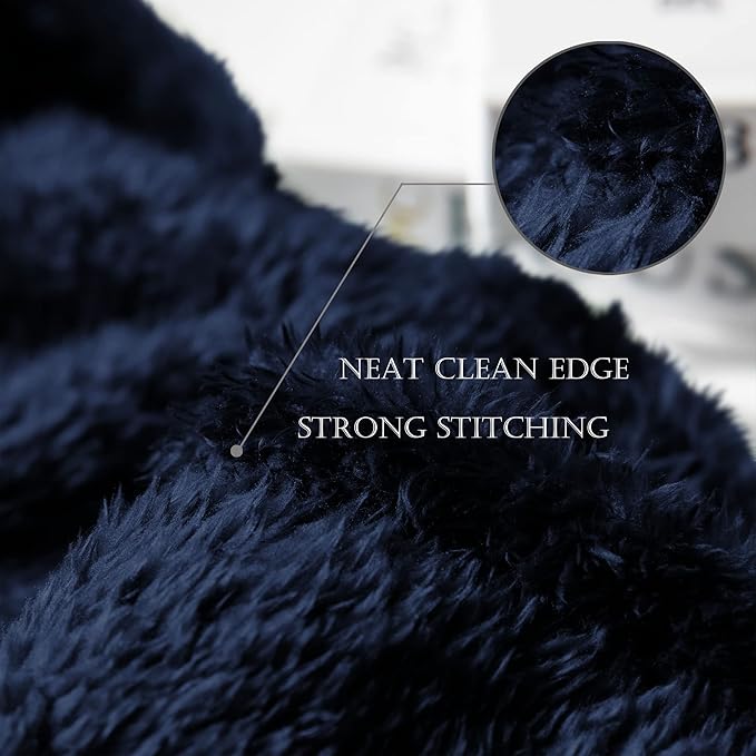 Exclusivo Mezcla Plush Fuzzy Fleece Bed Blanket Queen Size, Super Soft, Fluffy and Warm Blankets,Suitable for All Seasons (Navy Blue, 90x90 Inches)