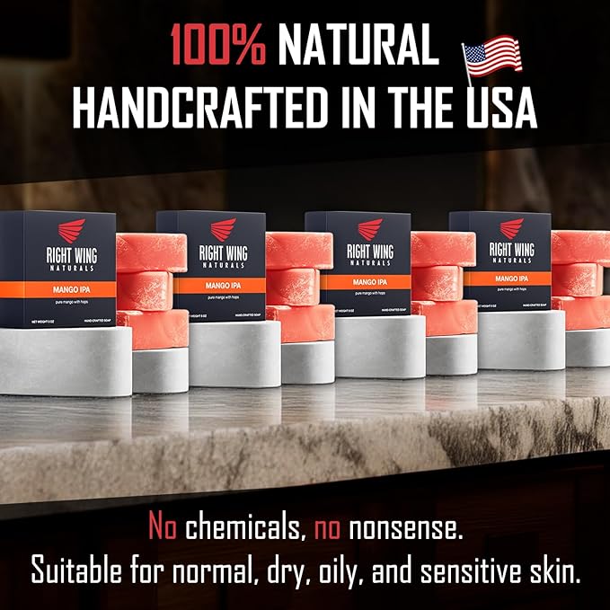 Right Wing Naturals Bar Soap Gift Set for Men | Handcrafted Cold-Pressed | Handmade Organic Soap for Men | Most Popular Flavors | Natural Scented Men’s Bar Soap| Pack of 4 Bars