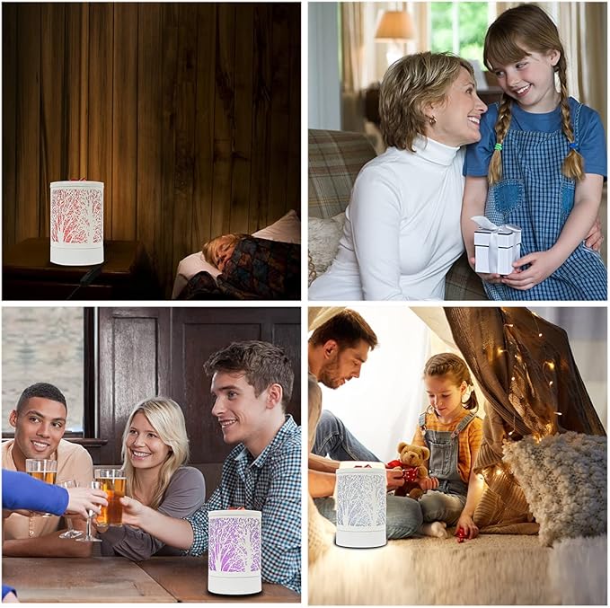 Scented Oil Wax Melt Warmer with 7 Colors Changing Led Light White Forest Design Fragrance Wax Candle Warmer for Home Décor